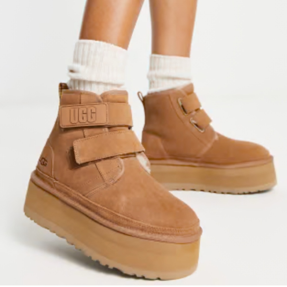 UGG Tan Neumel Platform Velcro Boots